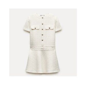 ZARA TEXTURED TWEED MINI DRESS ECRU